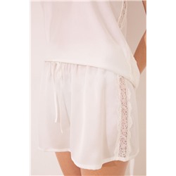 Pijama corto satén blanco