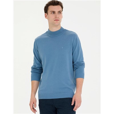 Koyu Mavi Slim Fit Yarım Balıkçı Basic Triko Kazak