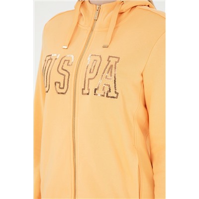 Kadın Turuncu Kapüşonlu Fermuarlı Sweatshirt