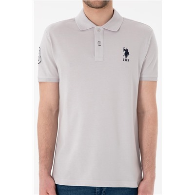 Erkek Slim Fit Polo Yaka Açık Gri Basic Tişört