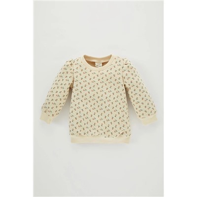 Defacto Kız Bebek Bisiklet Yaka Çiçekli Kalın Sweatshirt B1307A523WN