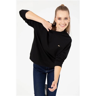 Kadın Siyah Bisiklet Yaka Sweatshirt
