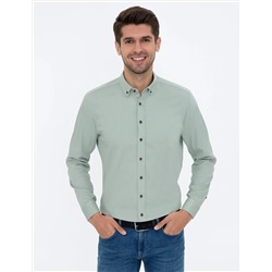 Su Yeşili Regular Fit Uzun Kollu Gömlek
