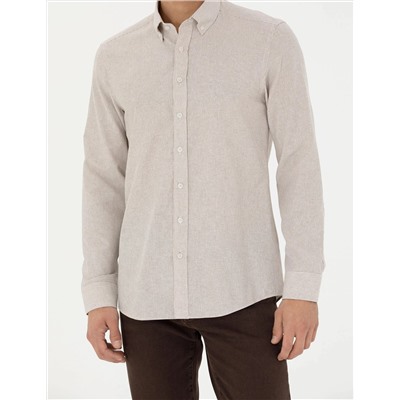 Bej Slim Fit Uzun Kollu Gömlek
