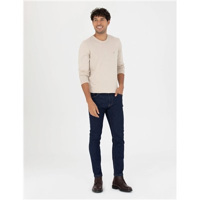 Kum Melanj Slim Fit Bisiklet Yaka Basic Triko Kazak