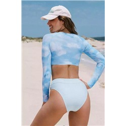 Kourtney Abstract Long Sleeve High Waisted Tankini
