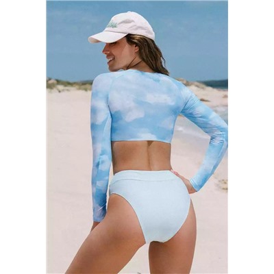 Kourtney Abstract Long Sleeve High Waisted Tankini