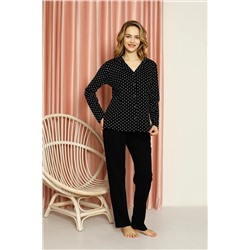 AHENGİM Woman Kadın Pijama Takımı Interlok Puanlı Boydan Düğmeli Pamuklu Mevsimlik W20512278 1-2-10001222