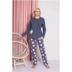 AHENGİM Woman Kadın Pijama Takımı Genç Interlok Elma Desenli Pamuklu Mevsimlik W20472254 1-2-10001195