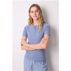 Camiseta manga corta canalé azul