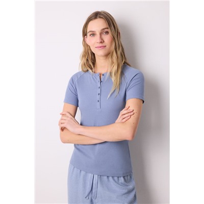 Camiseta manga corta canalé azul