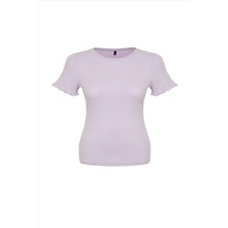 Lila Kaşkorse %100 Pamuk Fitilli Örme Büyük Beden Bluz TBBSS24AF00108