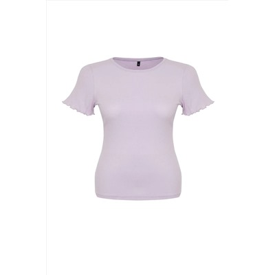 Lila Kaşkorse %100 Pamuk Fitilli Örme Büyük Beden Bluz TBBSS24AF00108