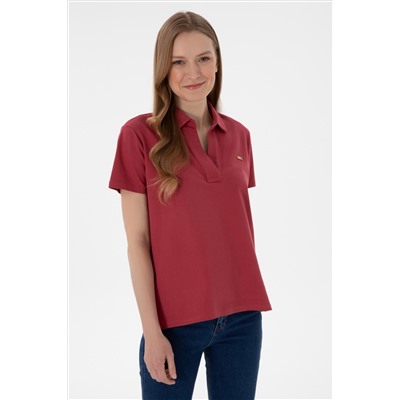 Kadın Vişne Basic Polo Yaka Tişört