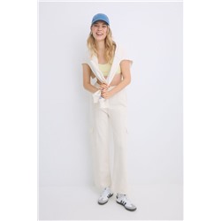 Pantalón largo flare felpa marfil
