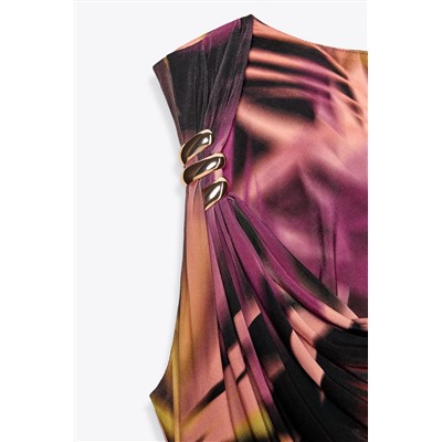 PRINTED MIDI DRESS WITH APPLIQUÉ