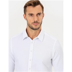 Beyaz Slim Fit Armürlü Klasik Gömlek
