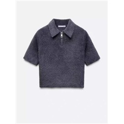 Женский мягкий укороченный пуловер из пушистой пряжи с короткими рукавами и молнией ZAR*A ОРИГИНАЛ!