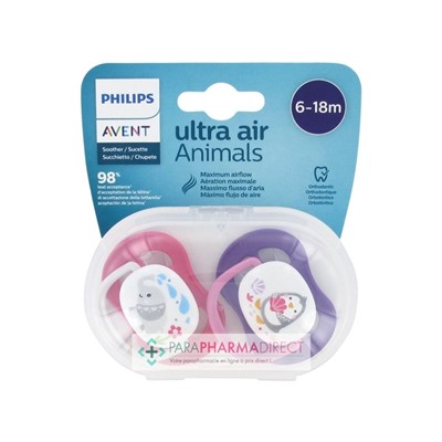 Avent Sucettes Ultra Air Animals 6-18 mois Éléphant & Pingouin x2