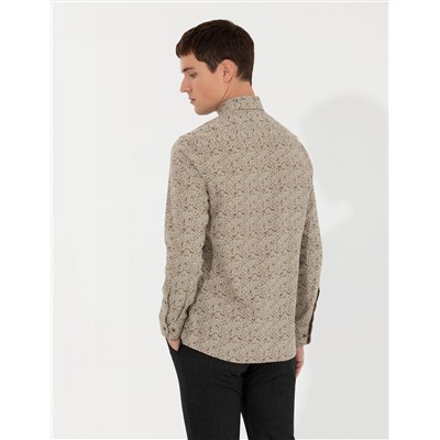 Bej Slim Fit Uzun Kollu Gömlek
