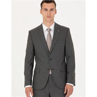 Çizgili Kahverengi Ekstra Slim Fit Takım Elbise
