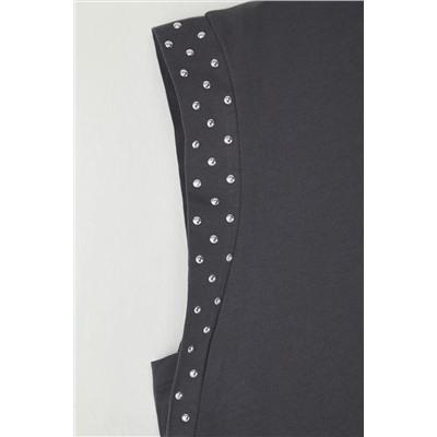 Antrasit Bisiklet Yaka Troklu %100 Pamuk Örme Büyük Beden T-shirt TBBSS25BF00010