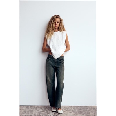 T-SHIRT WITH PADDED SHOULDERS AND RHINESTONES
