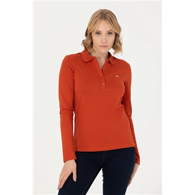 Kadın Kiremit Basic Polo Yaka Sweatshirt