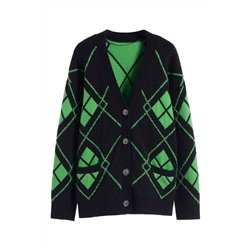 Cárdigan Negro y verde claro