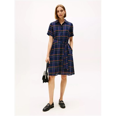 Plaid Georgette Belted Shirtdress