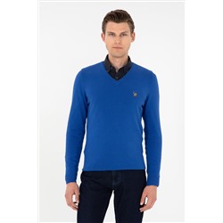Erkek Slim Fit V Yaka Saks Basic Kazak