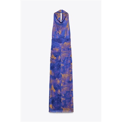LONG PRINTED TULLE DRESS