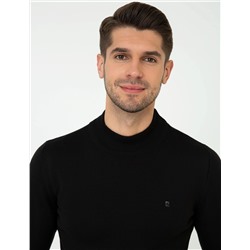 Siyah Slim Fit Yarım Balıkçı Basic Triko Kazak