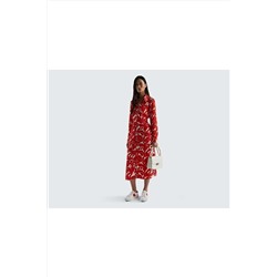 United Colors of Benetton Kadın Kırmızı Mix Viskoz Uzun Kollu Çiçek Desenli Elbise 123P43UEDV02X-71L