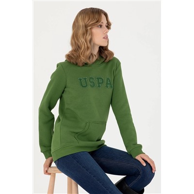 Kadın Yeşil Kapüşonlu Basic Sweatshirt