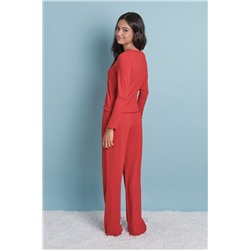 Pijama largo algodón canalé suave rojo