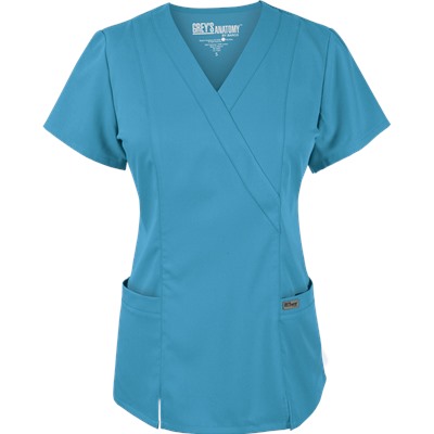 Grey's Anatomy Scrubs Modern Fit Mock Wrap Elastic Back Top
