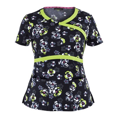 Heartsoul Fleur Girl Print Mock Wrap Scrub Top