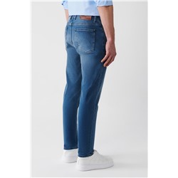 Mavi Eskitme Yıkamalı Esnek Slim Fit Dar Kesim Jean Pantolon