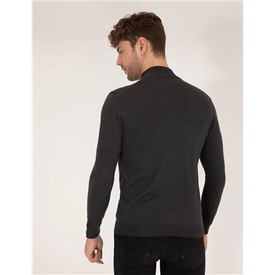 Antrasit Melanj Slim Fit Yarım Balıkçı Basic Triko Kazak