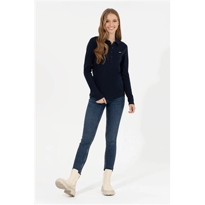 Kadın Lacivert Basic Polo Yaka Sweatshirt