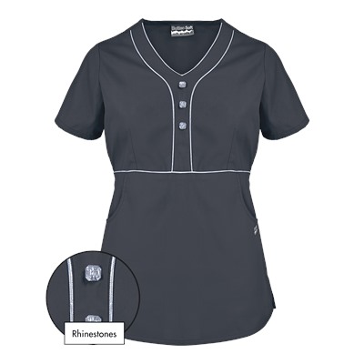 Butter-Soft Scrubs by UA™ Empire Waist Y-Neck Top w/ Rhinestone Detail