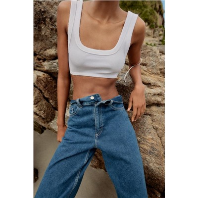 FADED-EFFECT RIBBED CROP TOP WITH RIPS