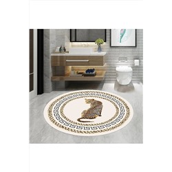 MAMKO Leopar Banyo Paspası, Yuvarlak Banyo Paspası, Kaymaz Taban Banyo Paspası, Saçaksız 80x80cm G8229