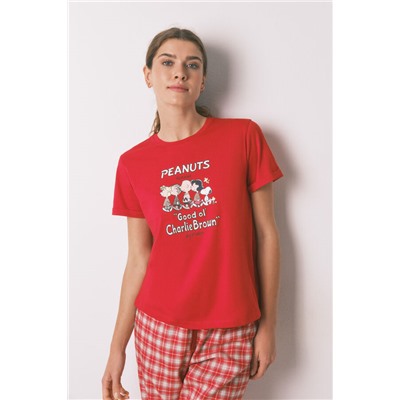 Pijama largo 100% algodón rojo cuadros Snoopy