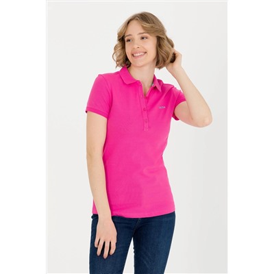 Kadın Fuşya Basic Polo Yaka Tişört