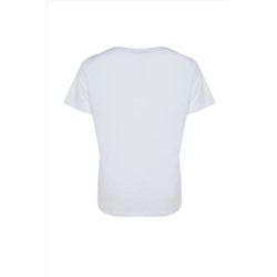 Beyaz Regular Fit Bisiklet Yaka Slogan Baskılı %100 Pamuk Örme Büyük Beden T-Shirt TBBSS23BF00034