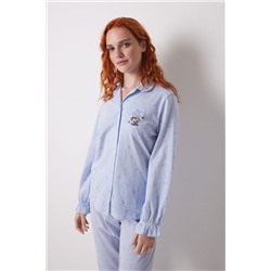 Pijama camisero largo 100% algodón Snoopy azul rayas