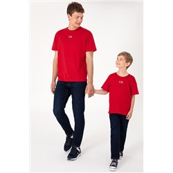 Erkek Comfort Fit Bisiklet Yaka Kırmızı Tişört