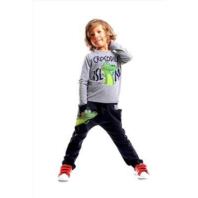 Denokids Erkek Çocuk Baskılı Uzun Kol Tişört ve Relax Fit Eşofman Alt Takım CFF-18S1-153
